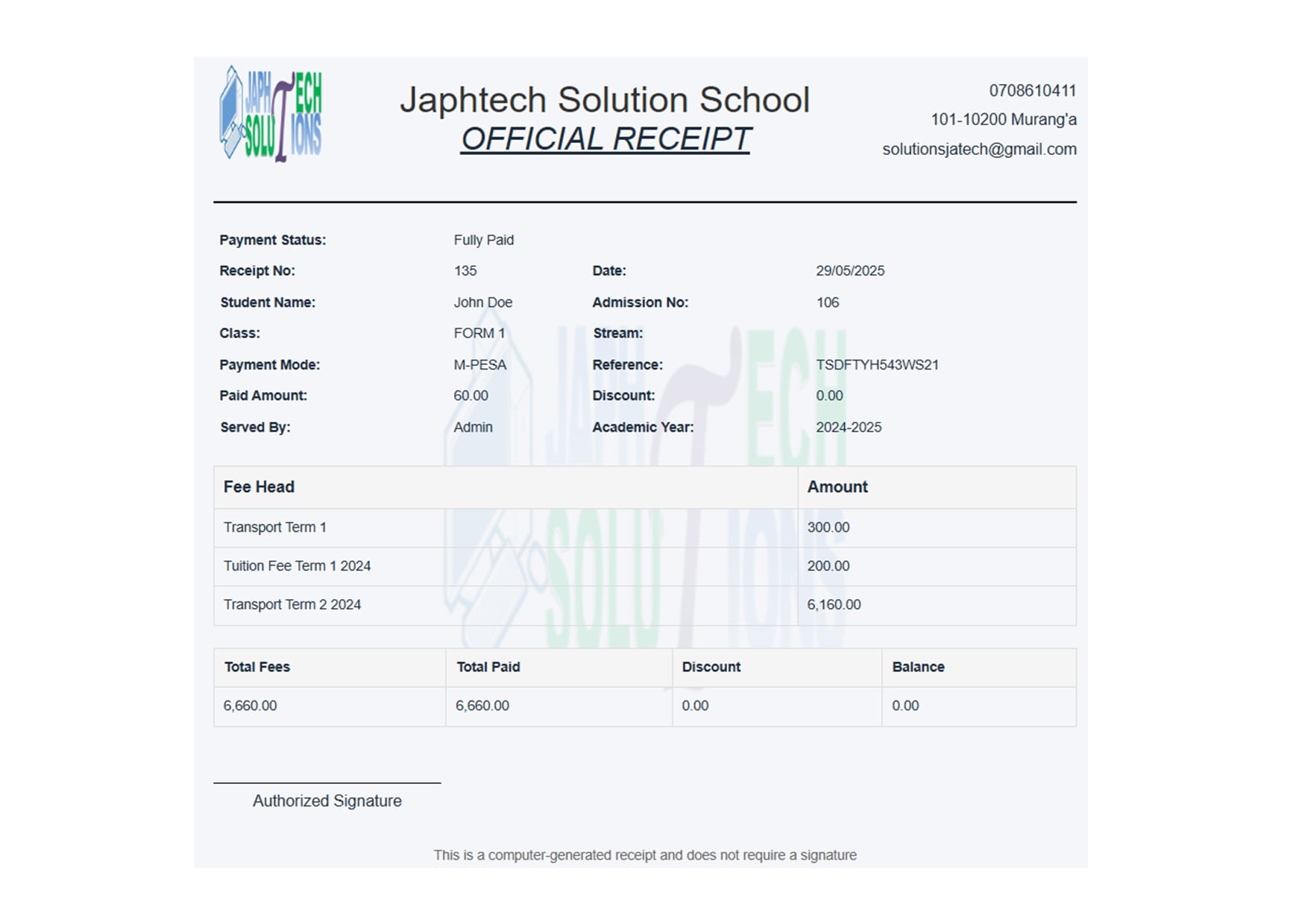School Fee System